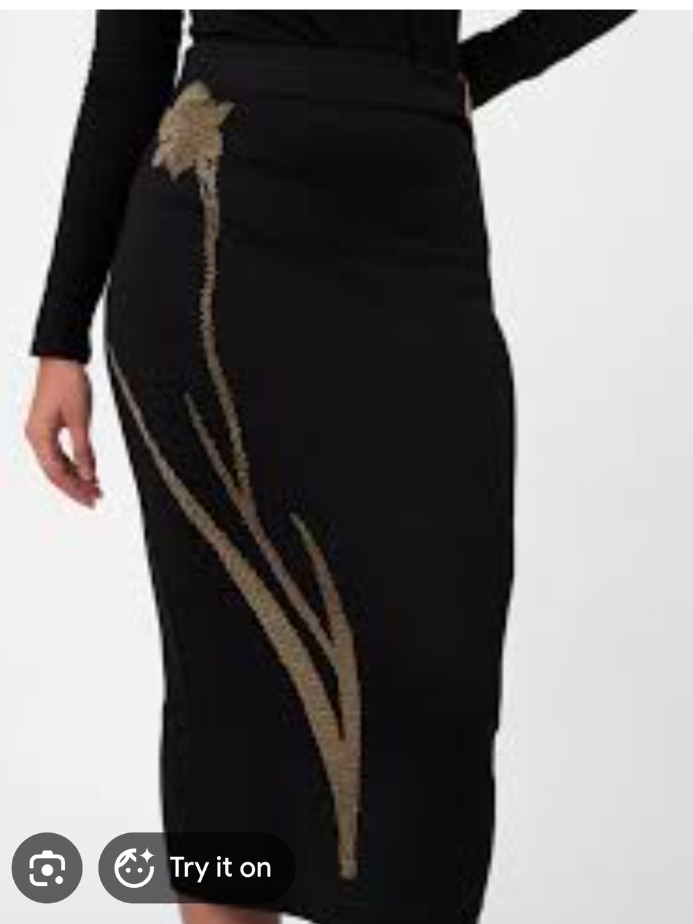 Zara Black Pencil Skirt with Gold Floral Embroidery